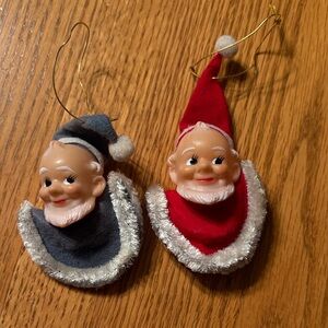 Vintage Elves Pixies Festive Santa Claus Holiday Ornaments - Red and Gray